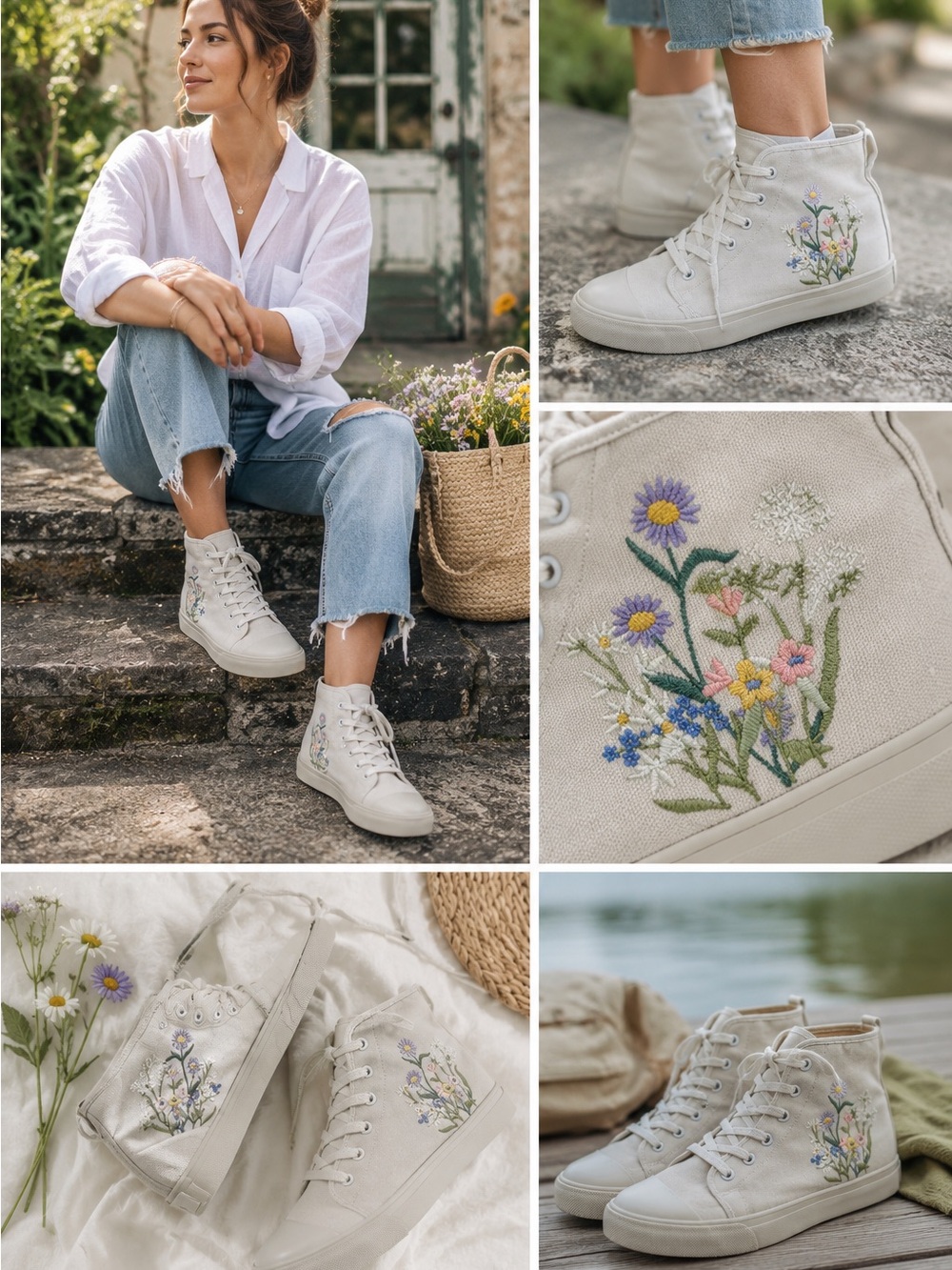 BANGS Wildflower Wanderer Floral Embroidered Platform High Tops 8.5 Boho Garden